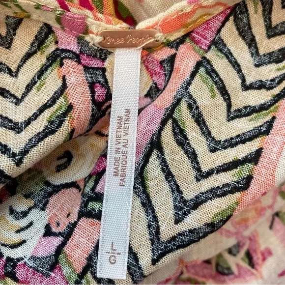 FREE PEOPLE SUMMER IN TULUM LINEN BLEND TUNIC PEBLUM PINK FLORAL mini dress/TOP - Picture 15 of 16